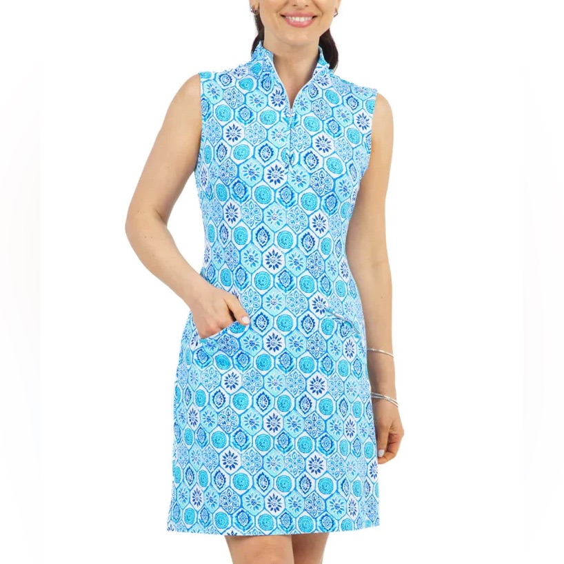 New Ibkul Women's Terra Print Sleeveless Mock Dress